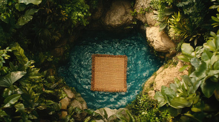 A tranquil scene featuring a serene pool of blue water surrounded by lush green foliage, offering a perfect escape into nature's beauty and relaxation.の素材