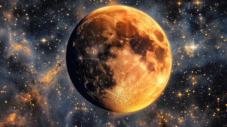 Stunning view of a majestic planet surrounded by countless stars in a cosmic backdrop. An artistic representation of the beauty and mystery of space.の素材