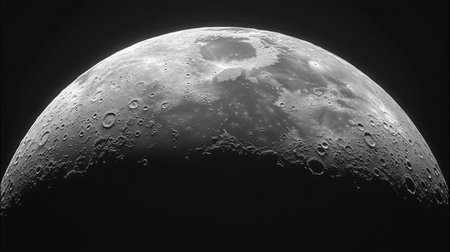 A stunning close-up image of the moon's surface showcasing intricate craters and shadows, highlighting the beauty and detail of this celestial body.の素材