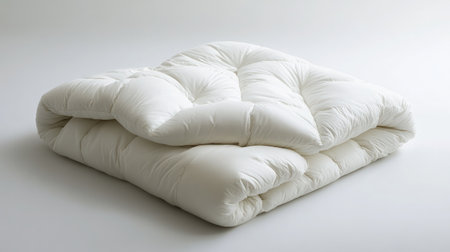 A plush white comforter on a light background, showcasing its soft texture and inviting appeal. Ideal for cozy and modern home decor themes.の素材
