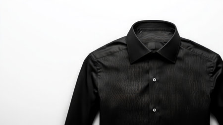 A sleek black shirt displayed on a clean white background, perfect for fashion, lifestyle, and apparel themes. Capture elegance with this minimalist design.の素材