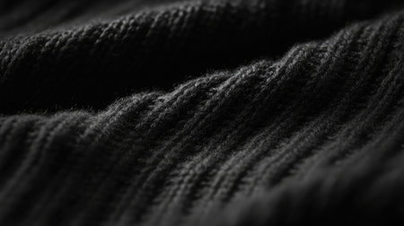 A close-up of a soft black knit fabric showcasing its rich texture and gentle waves. Perfect for background use in fashion, lifestyle, and design projects.の素材