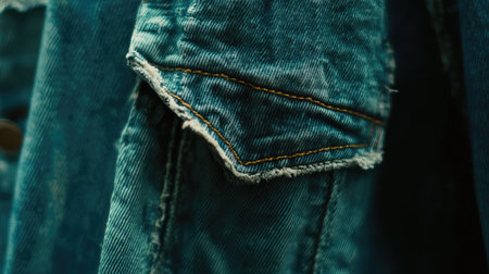 A close-up view of a vintage denim jacket showcasing the textured fabric and detailed stitching, perfect for fashion and textile enthusiasts.の素材