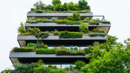 An innovative modern building featuring a stunning vertical garden, showcasing the harmony between nature and urban architecture, ideal for eco-conscious design inspiration.の素材