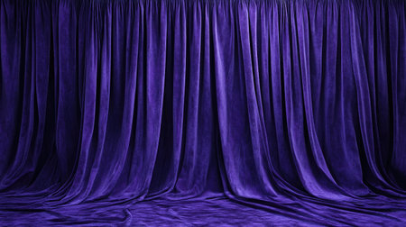 Luxurious purple velvet drapes create an elegant backdrop for stage performances or photography. The rich texture enhances any creative setting, adding depth and sophistication.の素材