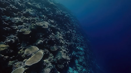 Explore the beauty of an underwater coral reef, showcasing vibrant marine life and clear blue water, perfect for illustrating ocean ecosystems and conservation.の素材
