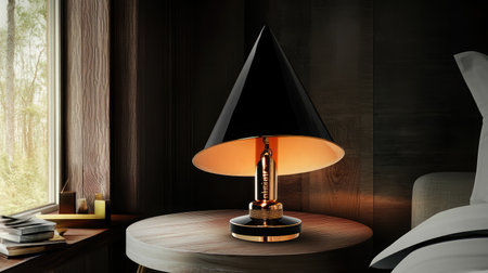This stylish black cone table lamp adds a modern touch to any interior space, providing warm illumination while enhancing the room's decor and ambiance.の素材