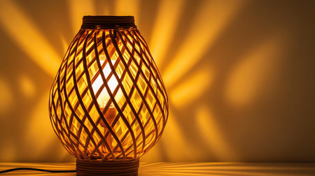 This elegant rattan lamp features a unique design that casts warm shadows, creating a cozy atmosphere perfect for any interior setting.の素材