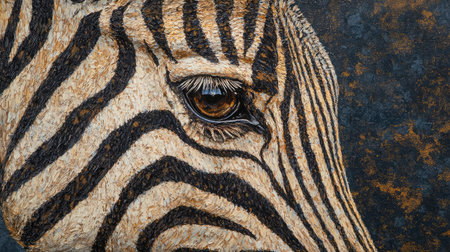 A stunning close-up portrait of a zebra's eye, showcasing its unique stripes and expressive gaze, capturing the beauty of wildlife and nature.の素材