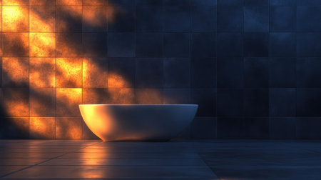 This serene bathroom features a modern tub illuminated by soft lighting. The warm tones create a calming atmosphere ideal for relaxation and rejuvenation.の素材