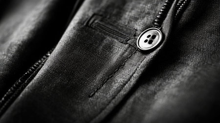 A detailed close-up of a black fabric featuring a button. This image showcases textile texture, stitching, and style, perfect for fashion and design themes.の素材