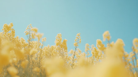 A vibrant field of sunny yellow flowers swaying gently under a clear blue sky, capturing the essence of summer and natural beauty in a peaceful landscape.の素材