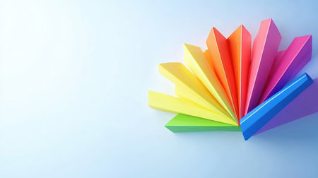 This image features vibrant paper shapes arranged in a colorful display, ideal for creative projects, art inspiration, and design concepts.の素材
