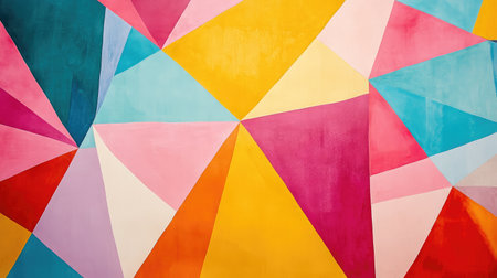 A lively abstract background with vibrant colors and geometric triangular shapes, perfect for creative projectsの素材