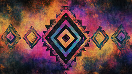 This stunning abstract image features vibrant geometric patterns and rich textures, creating a colorful and dynamic visual experience perfect for artistic projects and backgrounds.の素材