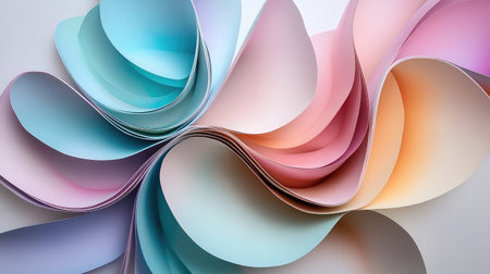 Beautiful abstract paper composition features soft pastel colors intertwined in flowing waves, creating a serene and artistic visual suitable for various creative projects.の素材