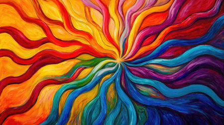 This stunning abstract artwork captures the vibrant energy of swirling colors, creating a dynamic interplay of hues that inspires creativity and joy. Perfect for modern decor.の素材