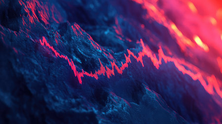 This stunning abstract image depicts sound waves in vibrant colors, perfectly blending light and darkness, ideal for projects related to music, technology, and creativity.の素材