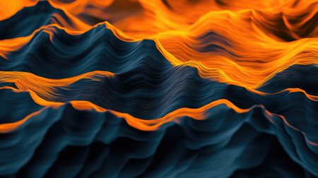 This stunning abstract illustration showcases a vibrant interplay of orange and blue waves, representing energy and movement, perfect for design and creative projects.の素材