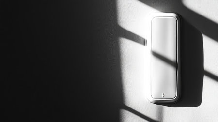 A sleek wall switch bathed in soft monochrome light, creating striking shadows that enhance the minimalist design, ideal for modern home decor themes.の素材