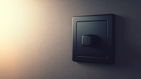 A sleek black light switch mounted on a textured wall, featuring elegant lighting that enhances modern decor. Perfect for showcasing sophisticated home ambiance.の素材