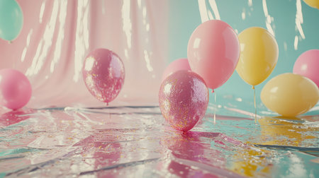 A cheerful scene featuring colorful balloons in vibrant hues set against a playful background, perfect for celebrating events and creating joyful moments with friends and family.の素材