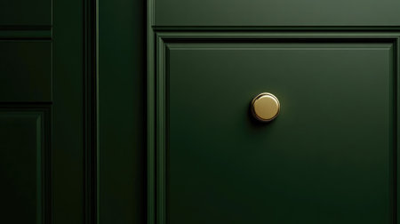 This image features a luxurious dark green cabinet with classic paneling and a sleek golden knob, perfect for enhancing modern home interiors and offering stylish decor inspiration.の素材
