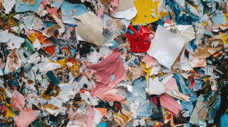 Vibrant texture of colorful paper scraps showcasing a variety of tones and patterns ideal for backgrounds in artistic designs and creative projects.の素材