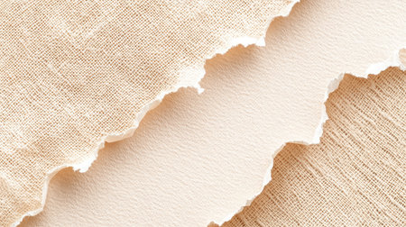Close-up view of various torn paper and fabric textures in neutral tones, perfect for creative designs, backgrounds, and artistic projects in a sophisticated style.の素材