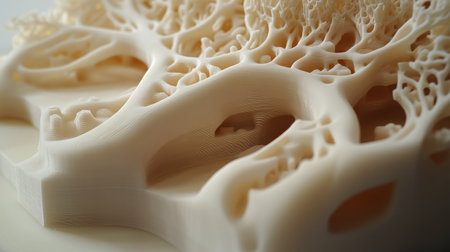 This image showcases an intricate 3D printed structure with organic patterns, highlighting the blend of art and technology in modern design, ideal for creative inspiration.の素材