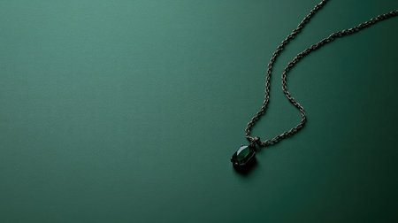 Stunning green necklace featuring a captivating pendant against a smooth emerald backdrop, highlighting the elegance and craftsmanship of modern jewelry design.の素材