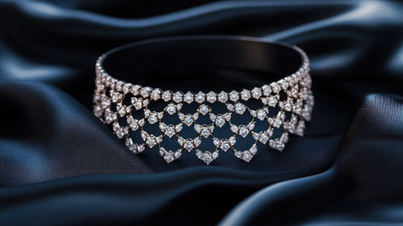 This stunning diamond tiara, featuring intricate heart designs, rests gracefully on rich black satin, embodying luxury and elegance perfect for special occasions.の素材