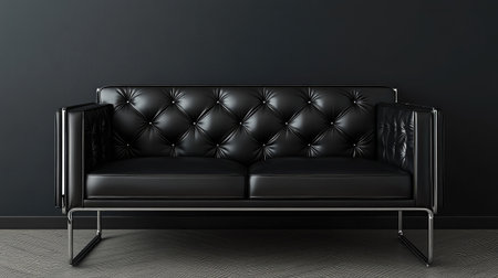 This image features a sleek black leather sofa with a tufted design, perfect for adding a touch of modern elegance to any living space or interior setting.の素材