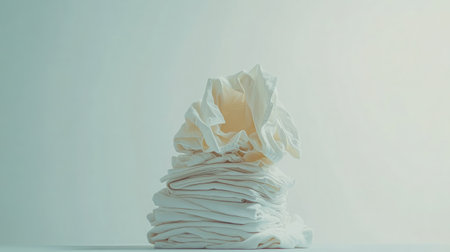 A serene image of a neatly stacked fabric with a crumpled piece on top, highlighting elegant simplicity and soft textures ideal for design and textile projects.の素材