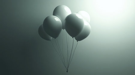 A captivating image of white balloons floating elegantly in soft light, creating a serene and joyful atmosphere perfect for celebration or abstract themes.の素材