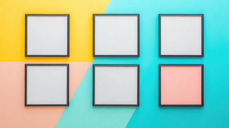 A vibrant composition featuring empty picture frames on a colorful background, ideal for showcasing art, photography, or design concepts in creative projects.の素材
