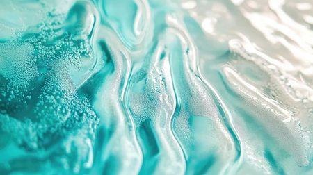This abstract image showcases a fluid aqua texture with soft bubbles, embodying the calming essence of water. Perfect for backgrounds or design projects.の素材