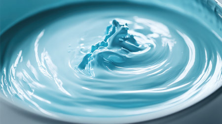 Captivating close-up of smooth blue paint swirling in a container, showcasing its texture and vibrant color for artistic or decorative inspiration.の素材