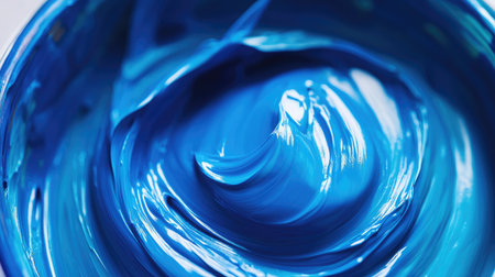 A close-up image of vivid blue paint displaying a smooth texture and dynamic swirl. Perfect for artistic projects, creative inspiration, and visual designs reflecting creativity.の素材