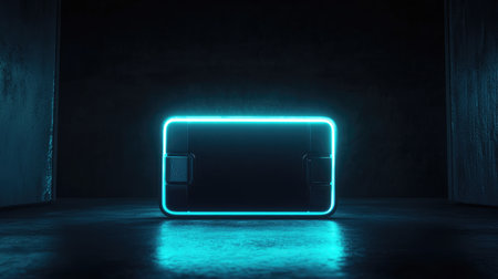 A sleek, glowing rectangular object is set against a dark background, showcasing a blend of modern design and lighting. Perfect for representing innovation and technology themes.の素材
