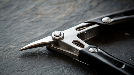 High-quality close-up image of precision pliers on a textured slate background, showcasing craftsmanship and functionality ideal for various DIY and professional applications.の素材