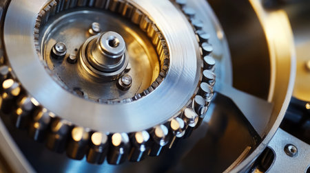 An engaging close-up image showcasing the complexity of mechanical components featuring gears and intricate details, highlighting the beauty of modern engineering.の素材