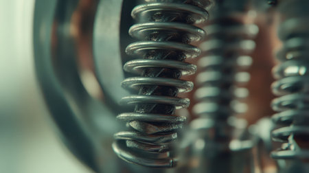This close-up image features intricately designed metal springs and components, highlighting the precision and craftsmanship of modern engineering in manufacturing environments.の素材