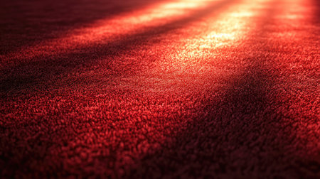 Close-up of red carpet texture under studio lights with crisp shadowsの素材