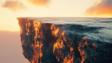 Isolated desert cliff with eroded textures and warm orange tones at duskの素材