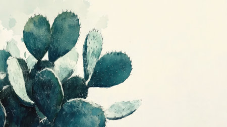 Hand-painted cactus wallpaper in watercolor style on white backgroundの素材