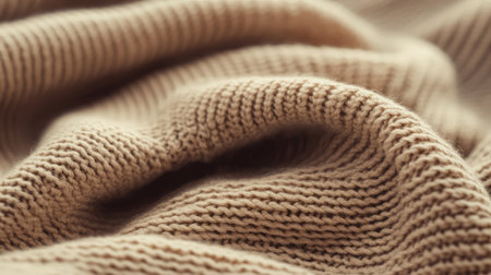 Close-up of rib-knit bodysuit fabric texture in beige tone against a white surfaceの素材