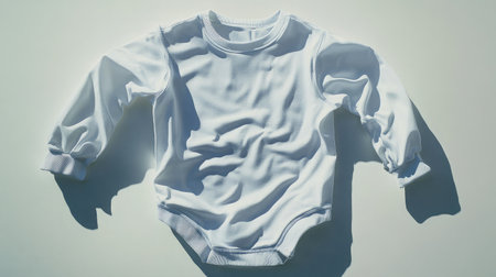 Long-sleeve bodysuit with athletic seam design displayed with symmetrical folds on whiteの素材