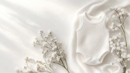 Neutral-tone sleeveless bodysuit in cotton material presented neatly on whiteの素材