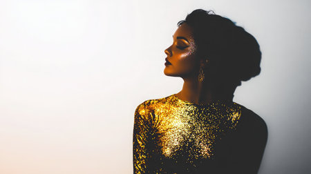 Sleek metallic bodysuit with shimmer details carefully lit and positioned on whiteの素材